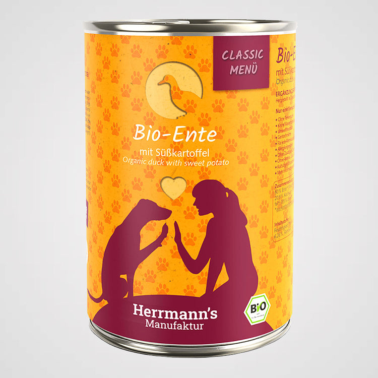 HERRMANN'S - Bio Ente mit Süßkartoffeln | Premium Nassfutter für Hunde