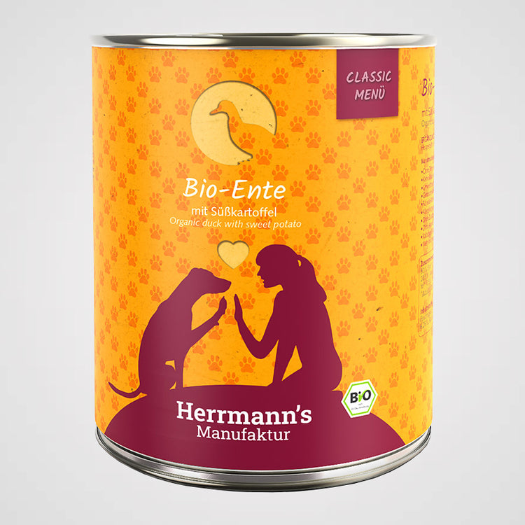 HERRMANN'S - Bio Ente mit Süßkartoffeln | Premium Nassfutter für Hunde