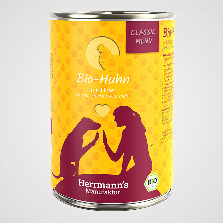 HERRMANN'S - Bio Huhn mit Hirse | Premium Nassfutter für Deinen Hund