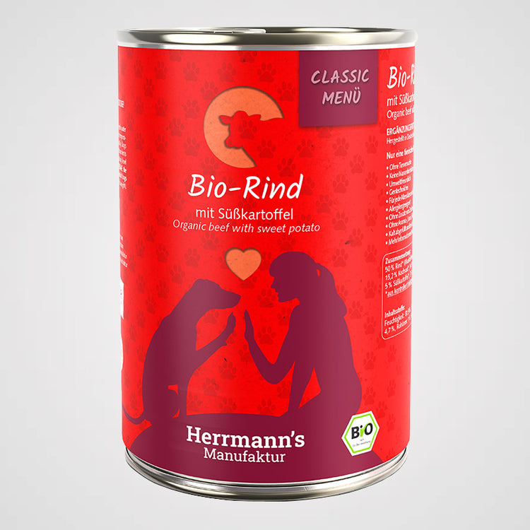 HERRMANN'S - Bio Rind mit Süßkartoffeln | Premium Nassfutter für Hunde