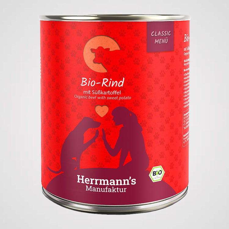HERRMANN'S - Bio Rind mit Süßkartoffeln | Premium Nassfutter für Hunde