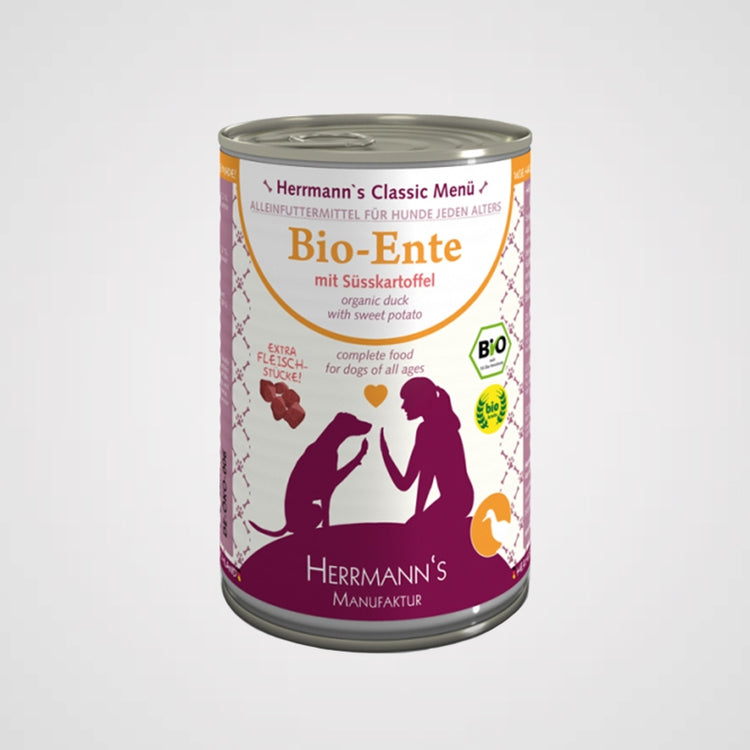 HERRMANN'S - Bio Ente mit Süßkartoffeln | Premium Nassfutter für Hunde