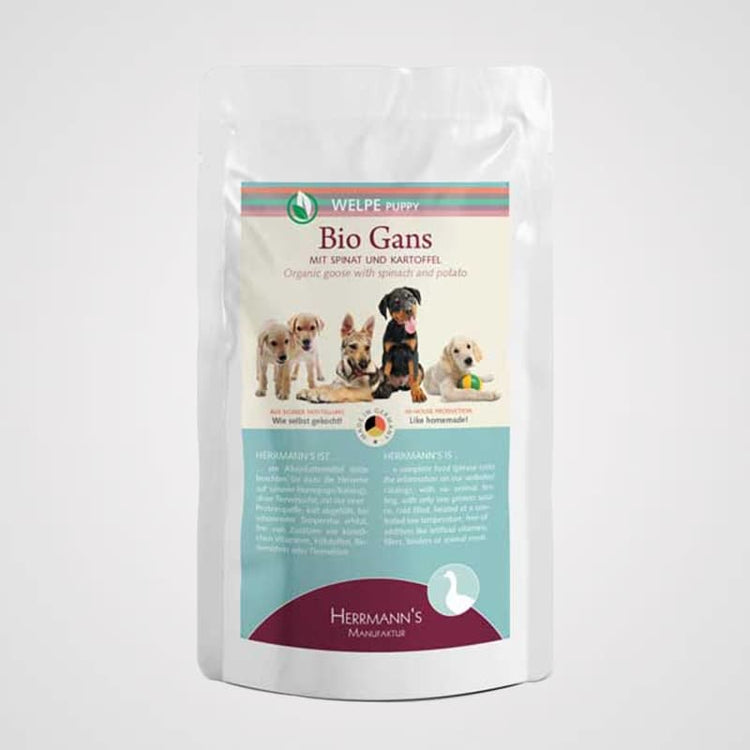HERRMANN'S Welpenmenü - Bio-Gans, Spinat & Kartoffeln | Premium Nassfutter für Hunde