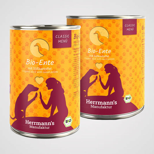 HERRMANN'S - Bio Ente mit Süßkartoffeln | Premium Nassfutter für Hunde