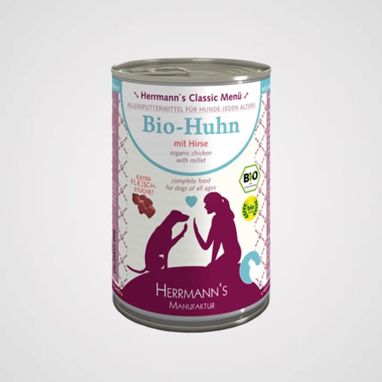 HERRMANN'S - Bio Huhn mit Hirse | Premium Nassfutter für Deinen Hund
